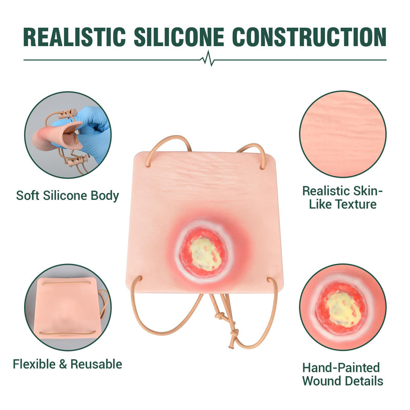 Wearable Heel Ulcer Simulation Models, 4 Stages | Pressure Injury Models, Silicone Wound Care Teaching Aid for Nursing Skills Labs, Clinical Education, Caregiver Training