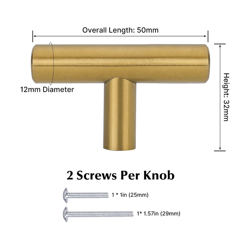 goldenwarm 10 Pack Gold Cabinet Knobs Brushed Brass Drawer Knobs Gold Dresser Hardware - LS201GD Single Hole Handles for Kitchen Cupboard Doors Closet Hardware 2in Overall Length ‎Brushed Brass