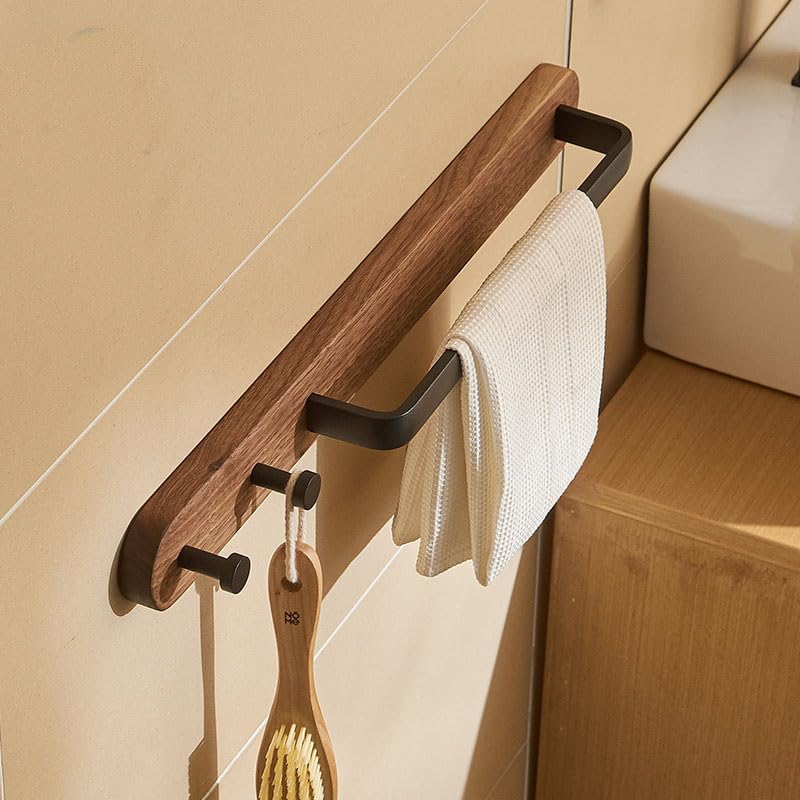 Rustic Burnt Wood Bathroom Towel Bar with Metal Rod, Wall Mounted Bath Towel Rack Bathroom Hook Row Hook 58cm 22.83