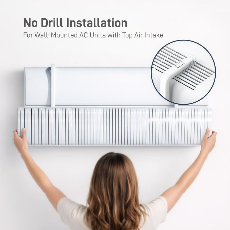 Air Conditioner Deflector, Mini Split Air Deflector Adjustable Anti Direct Blowing, No Drill AC Deflector ABS for 24-40in Wall Mounted Air Conditioner Bedroom Office Home UEMUSI White