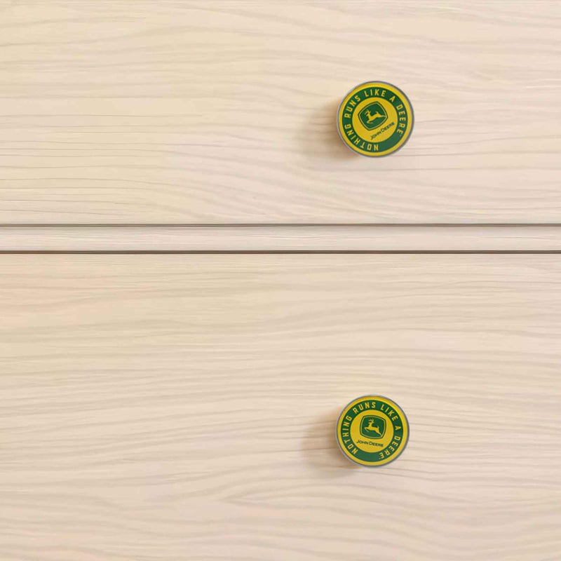 Open Road Brands John Deere Runs Like a Deere Acrylic Knobs - Functional John Deere Knobs for Dresser or Cabinet - Pack of 2 Yellow