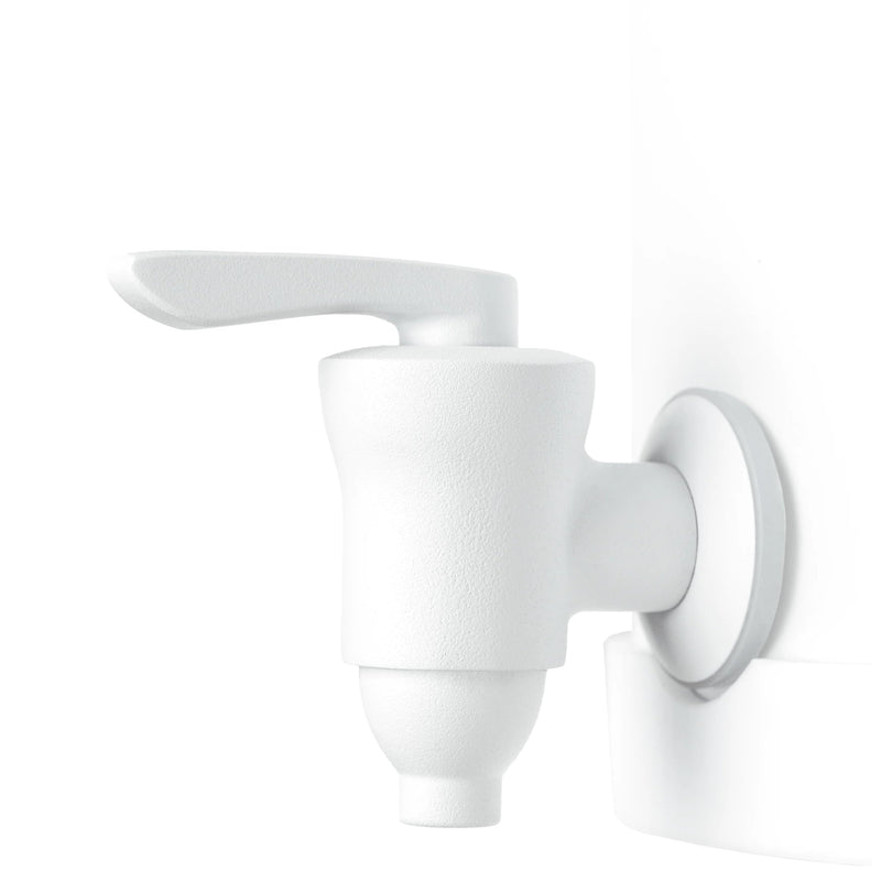 Boroux stainless steel spigot with ceramic valve in white powder coat with white silicone washer