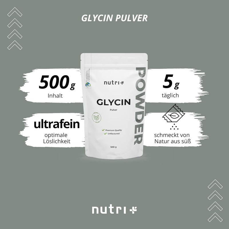 Glycine Powder Vegan + 100% Pure + High Dose - Glycine Powder 600 G - Amino Acid Without Additives - Also Ideal For Sweetening As A Sugar Substitute - Made In Germany