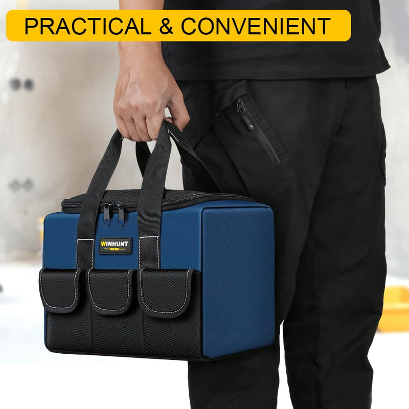 Small Tool Bag, Waterproof Tool Bag Organizer 1680D Tool Bags for Men Heavy Duty, with Multi-Pockets for Electricians, Blue 12 inch