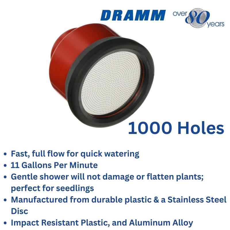 Dramm Water Breaker Nozzle with 1000 Tiny Holes, for Greenhouse & Nurseryman, Saves Time & Water, Will not Damage or Flatten Plants, Perfect for Seedlings, Chrome 1000 Holes 1000PL