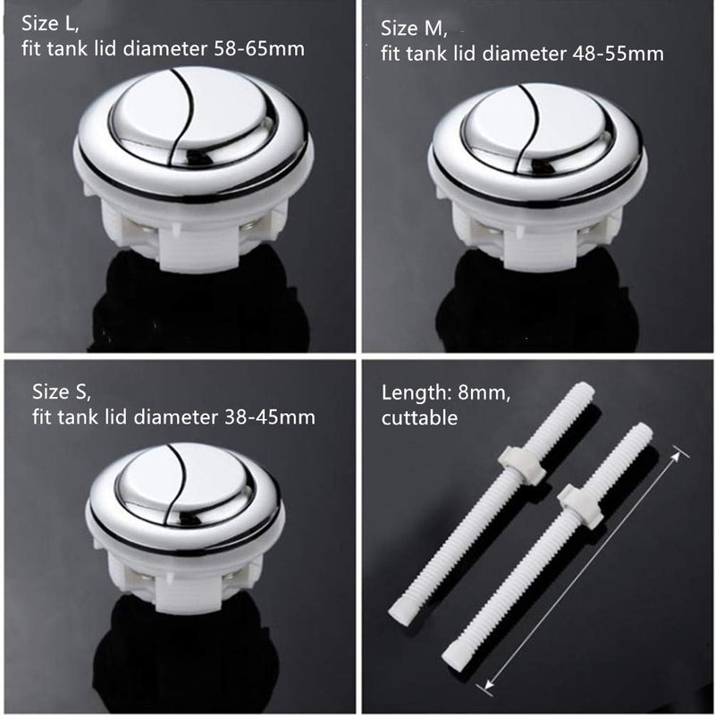 Toilet Flush Button Electroplated Dual Push Buttons for Water Tank Standard Screw thread: 58mm 2Packs L: 58mm 2pack
