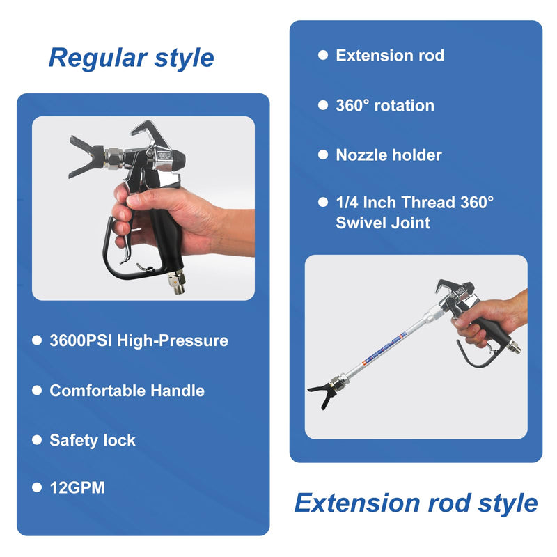 DUSICHIN Airless Paint Spray Gun High Pressure 3600PSI Reversible 517 Nozzle, Tip Guard Swivel Joint 10 inches Extension Airless Paint Sprayer Accessories for Graco Titan Airless Paint Sprayer DUS3000