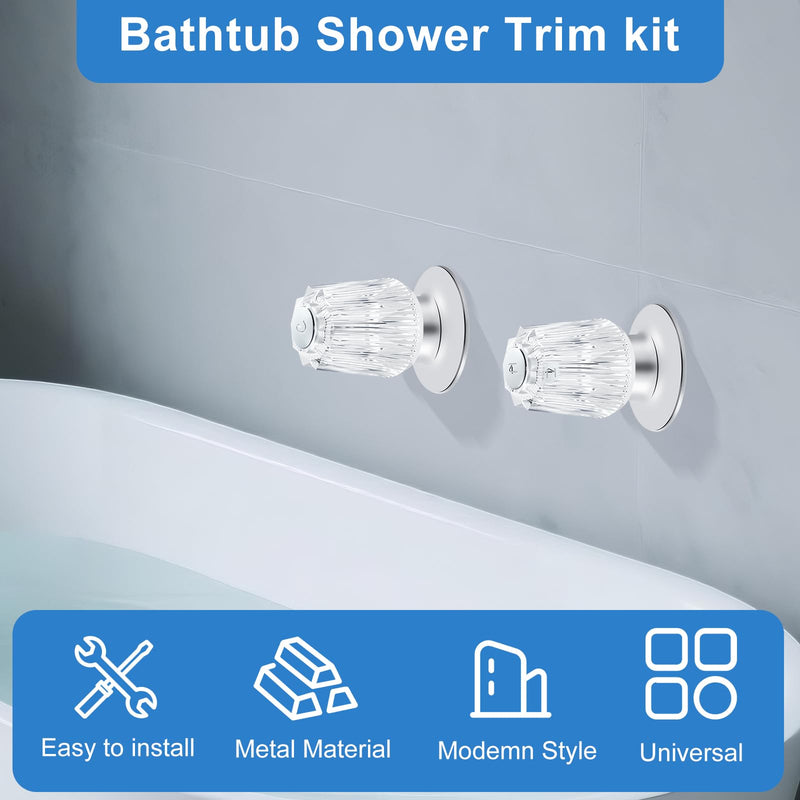 Bathtub Shower Knob 2 Piece Replacement Kit for Price Pfister Verve Compatible with Windsor Shower Faucet Handle, Trim Repair Kit with Acrylic Shower Handle and Shower Stems, Seats Parts, Flanges