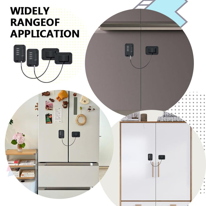 8 pcs Refrigerator Lock Fridge Freezer Door Lock with 4 Digit Lock Password, Mini Proof Door Lock for Kitchen Refrigerator, No-Drill Cabinet Locks for Windows,Closets,Drawers Doors(Black)