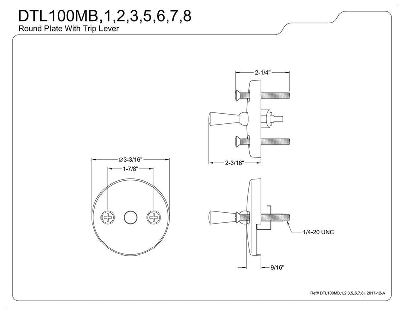 Kingston Brass DTL107 Round Overflow Plate with Trip Lever Drain, Brushed Brass,3-3/16 Inch Diameter