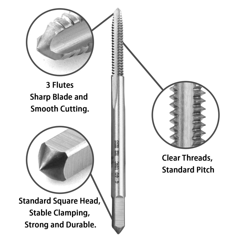 2pcs No 4-40 UNC Thread Tap Right Hand, HSS 4 x 40 UNC Straight Fluted Machine Tap 4-40 UNC,2pcs