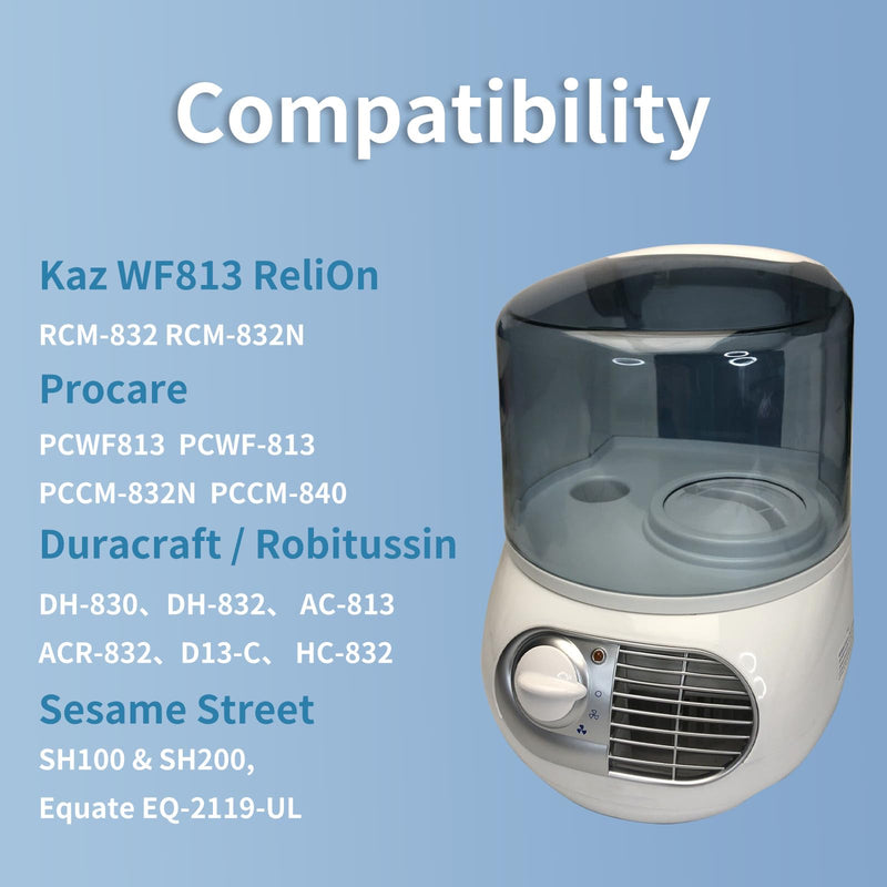 6 Pack WF813 Humidifier Filters Replacement Compatible with Equate EQWF813 PCWF813, Relion RCM832 RCM-832N, Protec RWF813 EQ-2119-UL PCCM-832N Cool Mist Humidifiers Wick Filter, Long-Last 6 Pack