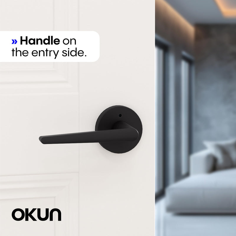 Okun Halo 1-Pack Matte Black Privacy Door Levers – Push Button Lock, Reversible, Sleek Concealed-Mount Design for Bedroom & Bathroom 1 Pack