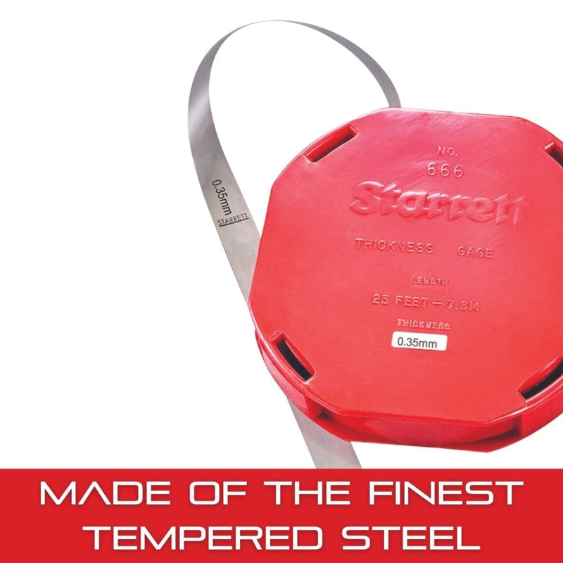 Starrett Tempered Steel Thickness Gauge or Feeler Stock in Rolls with Dispenser Case - Ideal for Carpenters and Home Improvement - 25' x 1/2" Size of Leaves, .35mm Thickness - 666M-35 0.35mm Thickness