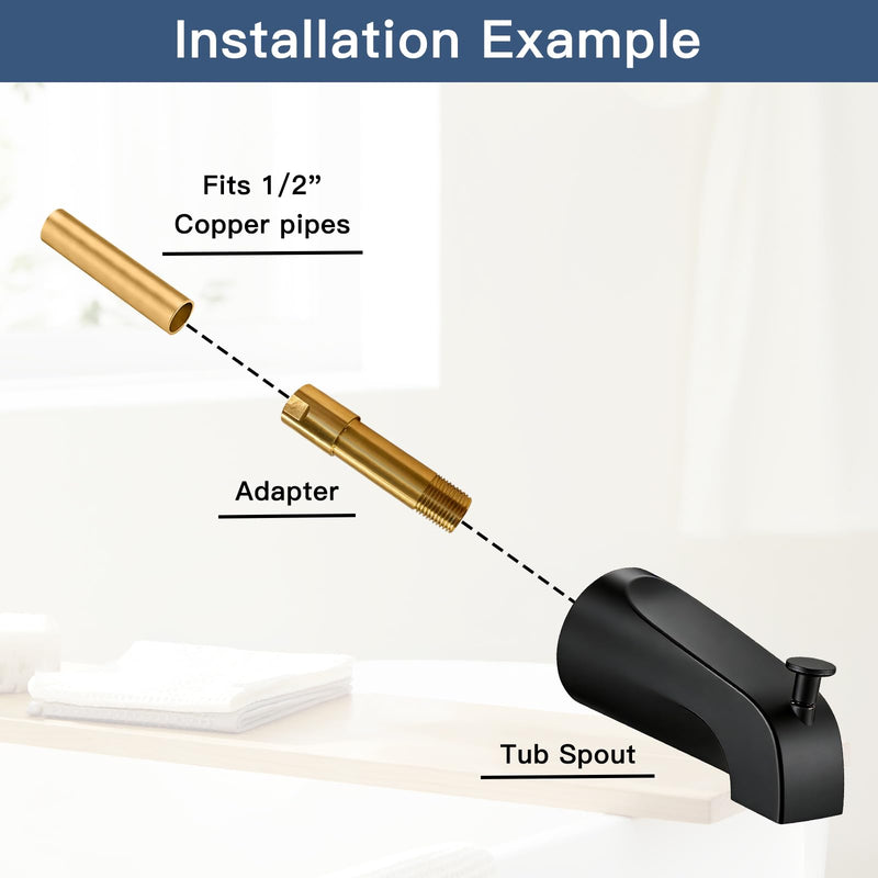 Tub Spout with Diverter, Heavy Duty All Metal Bathtub Faucet with Brass,Shower Slip-on Bathtub Faucet for 1/2 Inch Copper Pipe,5-3/8 Inch Bath Tub Faucet Replacement,Matte Black Matte Black