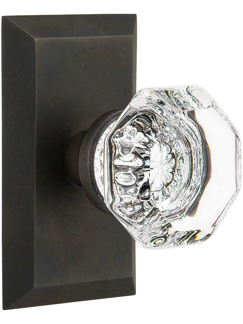 Nostalgic Warehouse Studio Plate Waldorf Crystal Door Knob Single Dummy Oil Rubbed Bronze