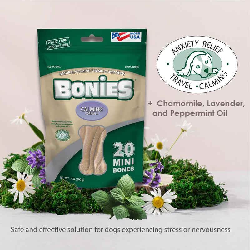 Bonies Natural Calming Formula Dog Treats, Contains Chamomile & Lavender, Help Anxiety, Excessive Barking & Trembling, Chicken Flavor, Medium, 8 Bones - PawsPlanet Australia