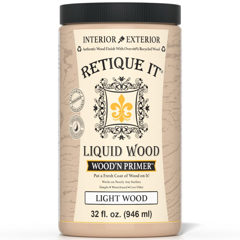 Retique It Wood'n Primer - Paint it then stain it - Stainable Wood Fiber Paint (Light Wood, Large) Light Wood 32 Fl Oz (Pack of 1)