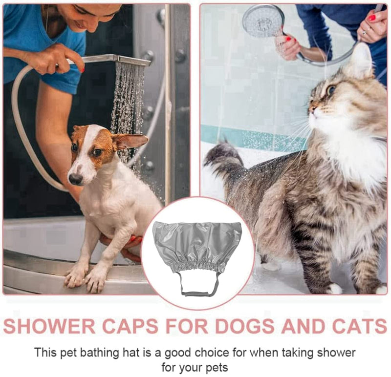 Pet Shower Cap - Waterproof Reusable Bath Ear Covers with Adjustable Strap Prevent Water in Ears Elastic Headgear for Cat Dog Kitten Puppy (S (10.2''-13.4''), Silver) S (10.2''-13.4'')
