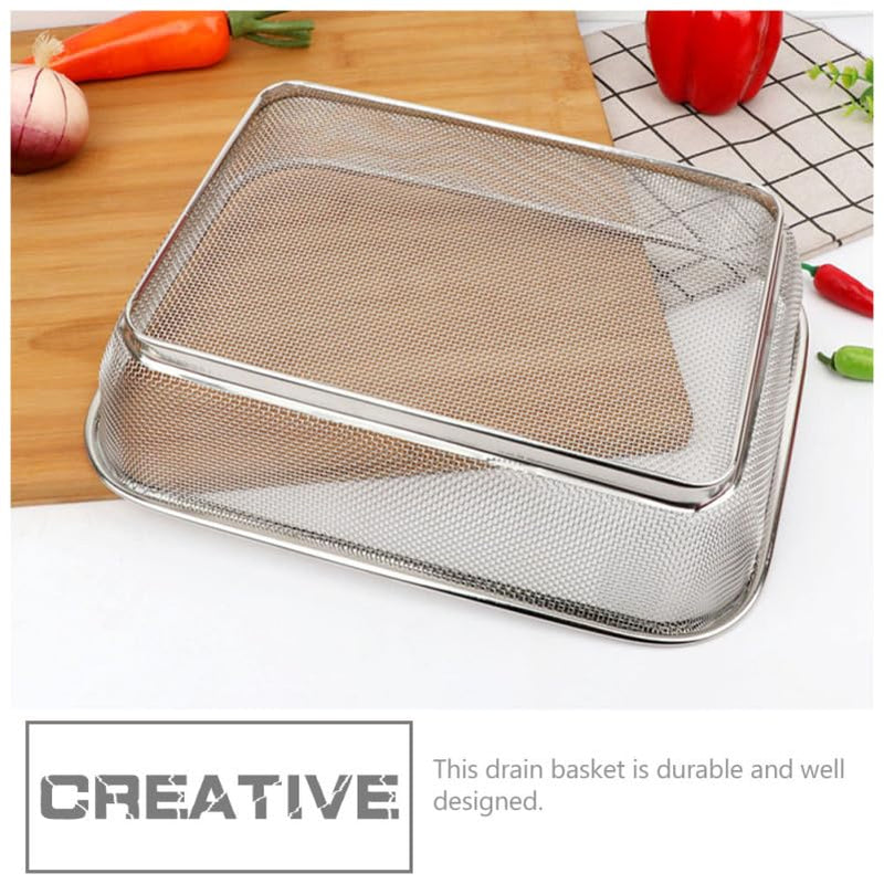 Cabilock Stainless Steel Drain Basket 13.38 X 9.84 X 3.14 Inch Fine Mesh Vegetable Fruit Strainer Kitchen Sink Colander for Food Rinsing and Draining