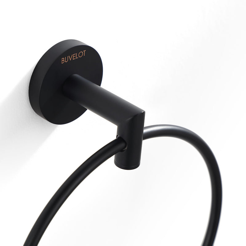 Black Towel Ring for Bathroom, Modern Hotel Style Hand Towel Holder Wall Mounted, Contemporary Hand Towel Rack, Matte Black,077060-MB Leo Seires