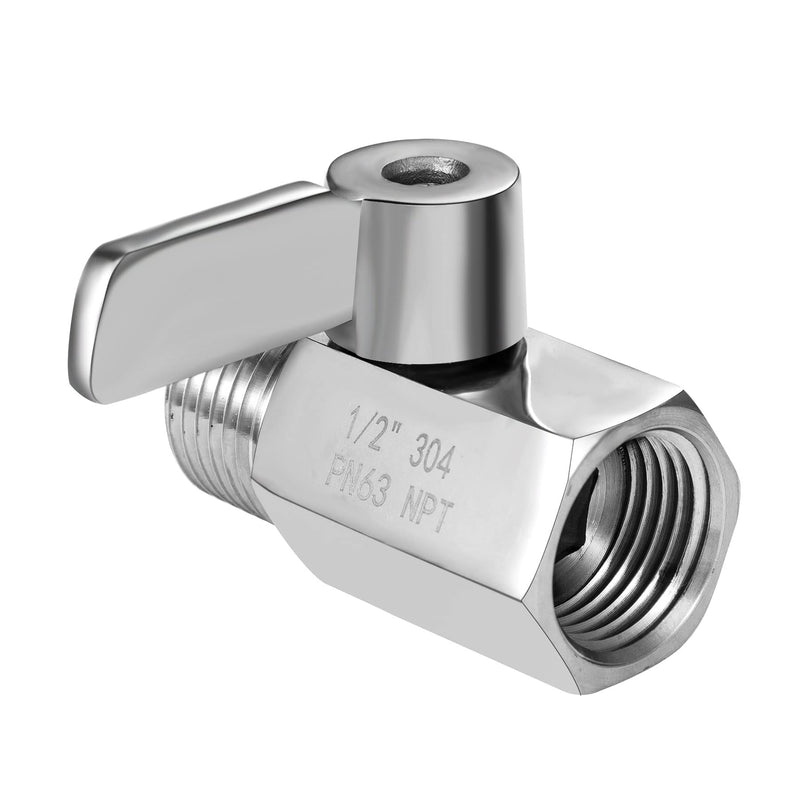 Shower Head Shut Off Valve, 304 Stainless Steel Mini Ball Valve NPT Thread(1/2" Male x 1/2"Female),Shower Head Flow Control Valve,Water Flow Control Valve（1 Pack） 1 Pack 1/2" NPT Shut Off Valve