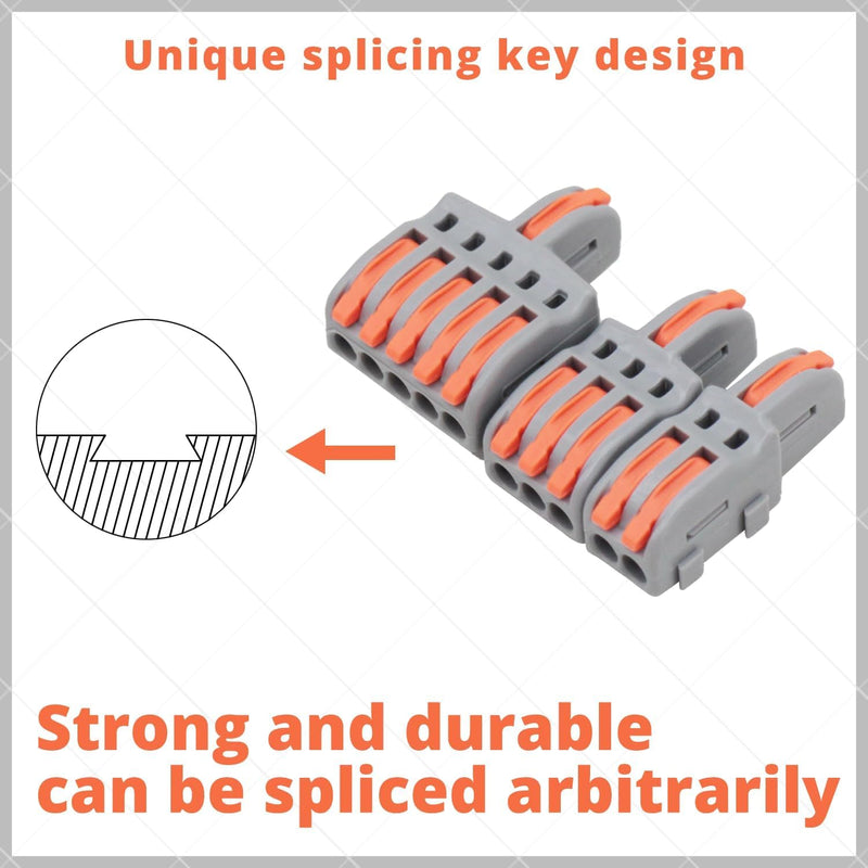 1 in 2,3,5 Out Compact Lever Splicing Wire Connectors Kit 28-12 AWG DIY Splicing Compact Splitter, 26 Pcs Lever Lock Wire Nuts 1 in 2,3,5 out