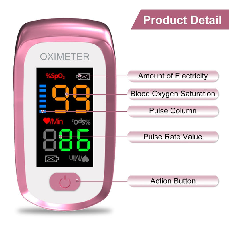 Blood oxygen meter finger, Oxygen meter finger pulse oximeter, Pulse oximeter for kids and Adult, Oxymeter Pulse OX for Sports Aviation Use Pink1 PINK