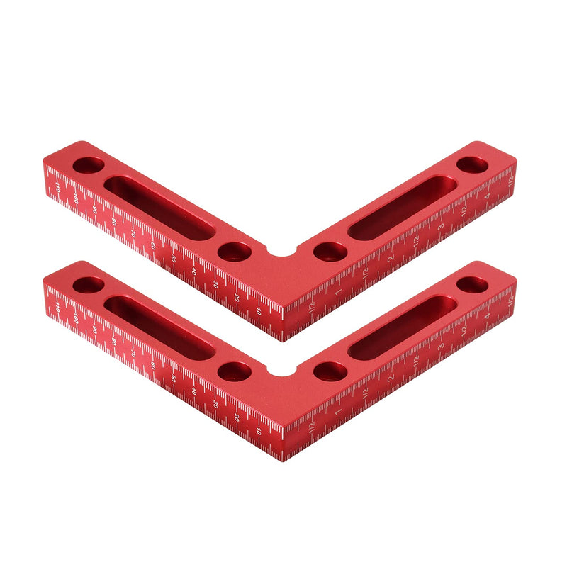 Mocoum Aluminium Alloy 90 Degree Positioning Squares 4.7" x 4.7"(12x12cm) Right Angle Clamps Woodworking Carpenter Tool Corner Clamping Square for Picture Frame Box Cabinets Drawers Red, 2pcs