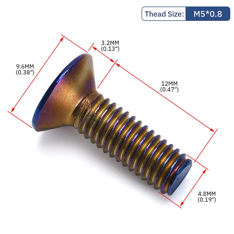 6pcs Steering Wheel Screw Bolts Taper M5×0.8 Length 15mm Burnt Titanium Finish Flat Head