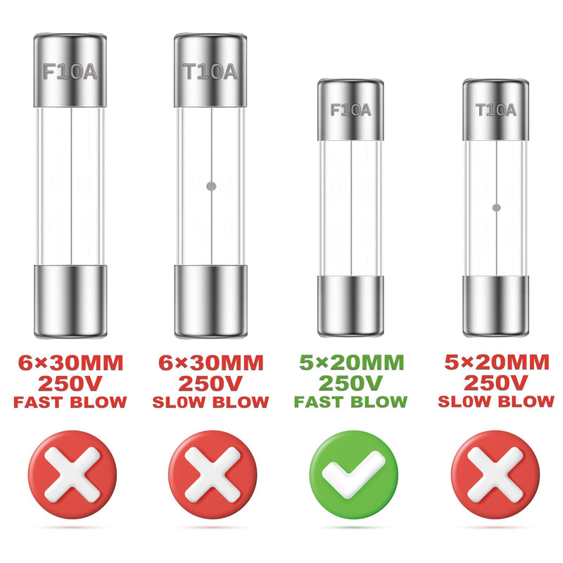 10A 250V 5x20MM Fast Blow Glass Fuse 10 Amp 250 Volt 0.2 x 0.78 Inch Fast-Acting Tube Fuses F10AL250V (Pack of 30Pcs) F10A