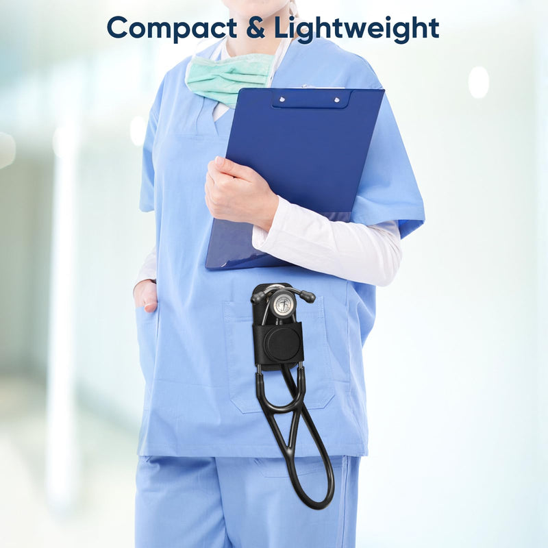 Stethoscope Holder Clip, Magnetic Premium PU Leather Stethoscope Hip Holder Lightweight Portable Holster for Physicians, Nurses, EMT, Medical Students, for 3M Littmann & Most Stethoscope, Black