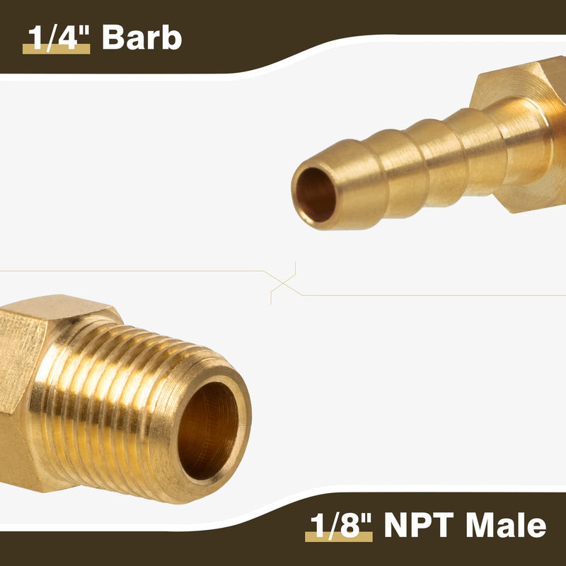 Air Hose Fittings, 1/8" NPT Male to 1/4" Barb, Brass Hose Barb Fittings, Heavy-Duty and Leak-Free Adapter for Air, Water, Fuel Line, NSF & UPC Certified, 4 Pack 1/4" Barb x 1/8" NPT Male