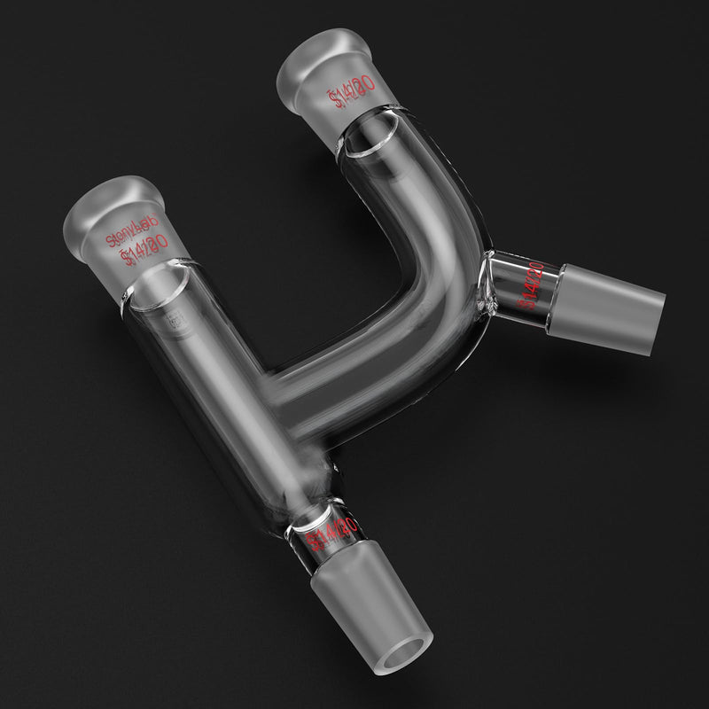 stonylab Borosilicate Glass Claisen Adapter, Four 14/20 Joints Claisen Distillation Adapter for Laboratory