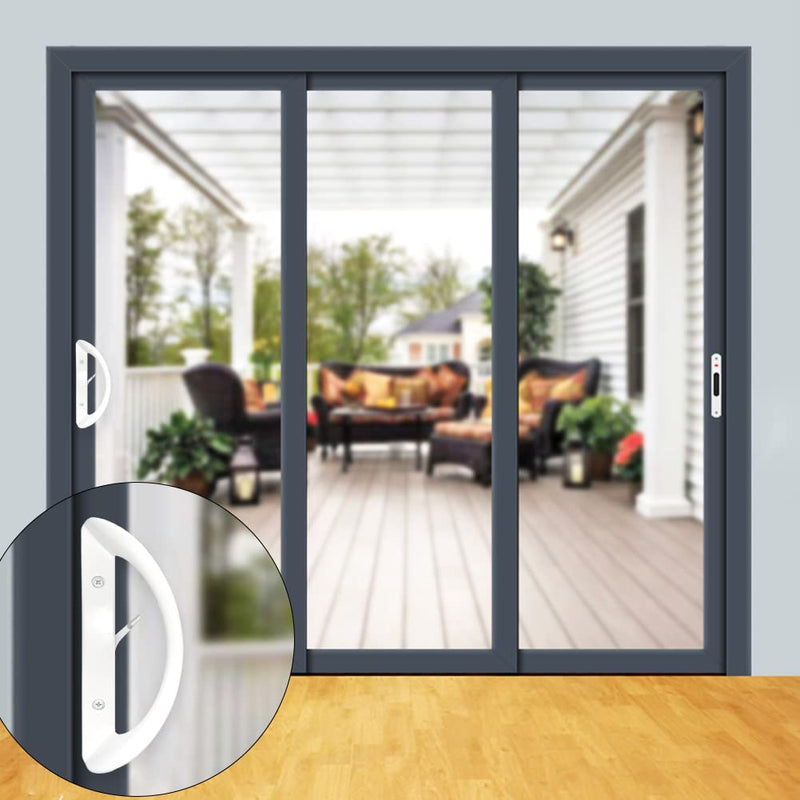 Patio Sliding Door Handle Set, Perfect Replacement Mortise Style Handle Set Fits Door Thickness from 1-1/2" to 1-3/4", 3-15/16" Screw Hole Spacing, Non-Keyed, White Aluminum