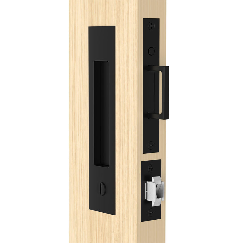 Dontay Pocket Door Hardware with Lock Privacy,Recess Edge Pull,Matte Black Matte Black Privacy Lock 1