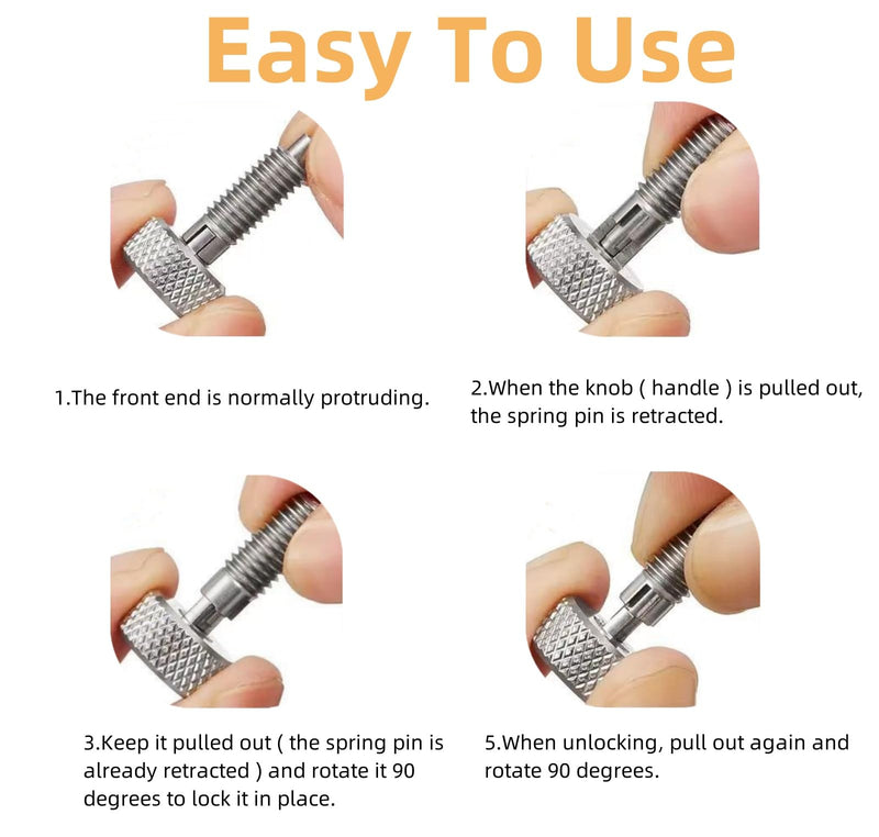 4Pcs Hand Retractable Spring Plunger, Stainless Steel Quick Release Pin M6 Lock Out with Knurled Handle for Rolling Toolbox Packout Tool Box Accessories 4