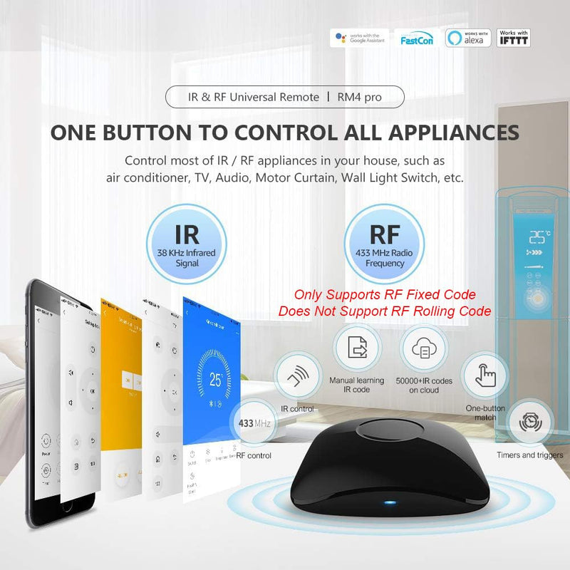 Broadlink RM4 pro Smart IR/RF Remote Control Hub with Sensor Cable(2.4GHz Wi-Fi Only)-WiFi IR/RF Blaster for Home Automation, TV, Curtain, Shades Remote, Works with Alexa, Google Assistant, IFTTT RM4 pro+Sensor Cable