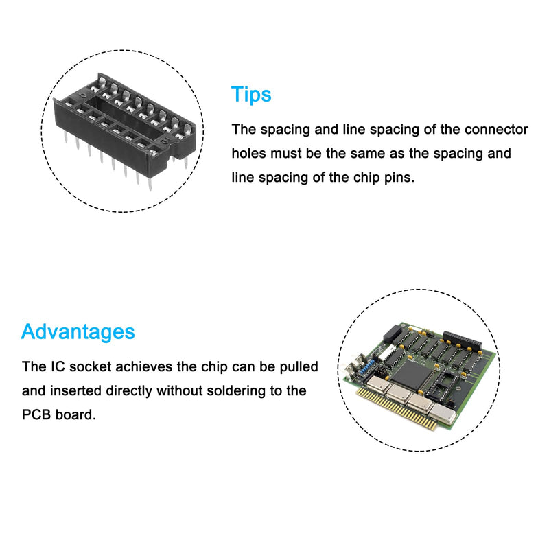 MECCANIXITY 20Pcs DIP IC Chip Socket Adapter, 2.54mm Pitch 16 Pin Soldering Flat Circuit Chip