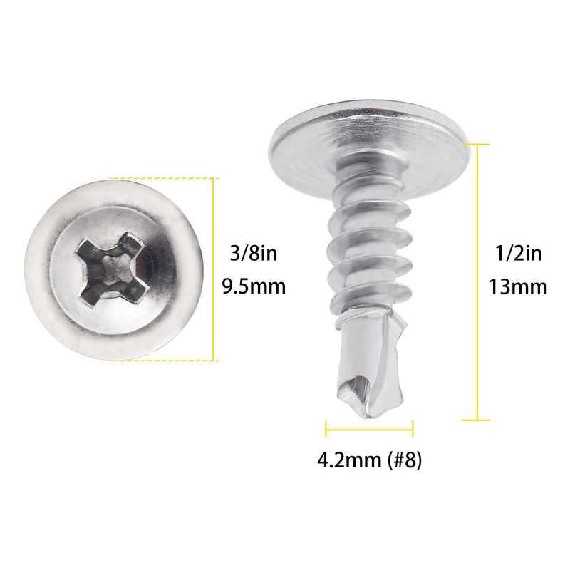 (250pcs) #8 x 1/2" 410 Stainless Steel Self Tapping Screws for Metal Plastic & Wood, Phillips Drive Modified Truss Head, High Strength Sheet Metal Screws (#8 × 1/2") #8 × 1/2" Self-drilling - Truss