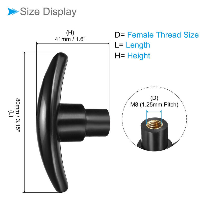 T-Knobs M8 Female Thread Plastic Clamping Hand T Knobs Handles Black - (Applications: for Lathe Machinery Drawer), 2-Pieces
