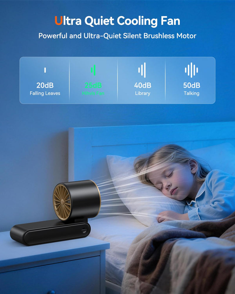 Portable Handheld Turbo Fan with Ice Cooler, 199 Speed Personal Fan,5500mAh Rechargeable,20H Cooling Time,20000 RPM Powerful Silent Motor, Summer Essential for Travel/Outdoor/Office, Black Gold