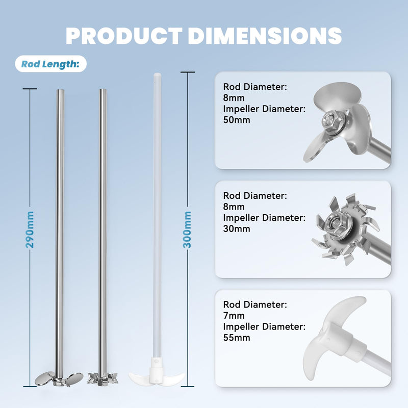 PTFE Stirring Rod with Three-Blade Propeller Stirrer & Dissolution Paddle Stirrer – 3-Piece High-Performance Lab Stirring Tool Set, Chemical-Resistant Precision Mixing for Lab Industrial Use Set 01