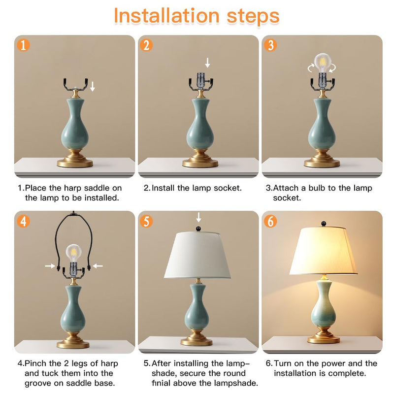 Helunsi 8 Inch Lamp Harp, 2 Set Black Lamp Shade Harp Holder with Finial, DIY Detachable Replacement Lampshade Adapter Harp Bracket Hardware for Table & Floor Lamps Accessories Parts Repair - Metal 8inch - 2Set