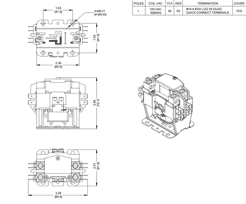 SunLee UL Approved 1 Pole 30 AMP 40 AMP Air Conditioner Contactor 120Vac coil DP HVAC Contactor 1P 40A 120VAC