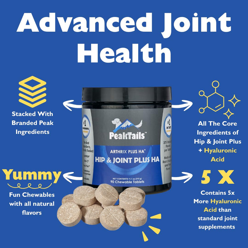 KALA HEALTH PeakTails Hip & Joint Plus HA for Dogs – 90 Tablets, Glucosamine, Chondroitin, OptiMSM, Vitamin C & Hyaluronic Acid – Supports Joint Mobility & Comfort 90 Count