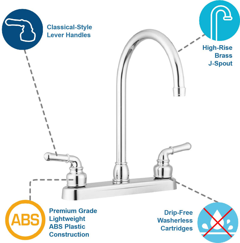 Pacific Bay Lynden Modern High Arc Kitchen Sink Faucet - Metallic Plating Over ABS Plastic - (Polished Chrome) Polished Chrome