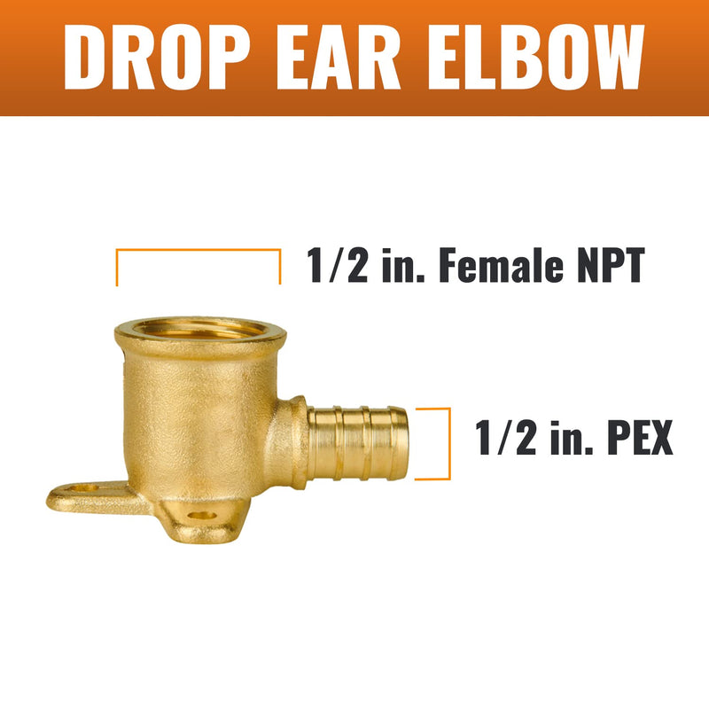 SUNGATOR 4-Pack Pex Drop Ear Elbow 1/2", Pex Fittings 1/2 inch Drop Ear, 1/2" Pex to 1/2" Female NPT, 1/2 inch Pex Shower Head Fittings, No Lead Brass, ASTM F1807 1/2 Inch, 4 Pack
