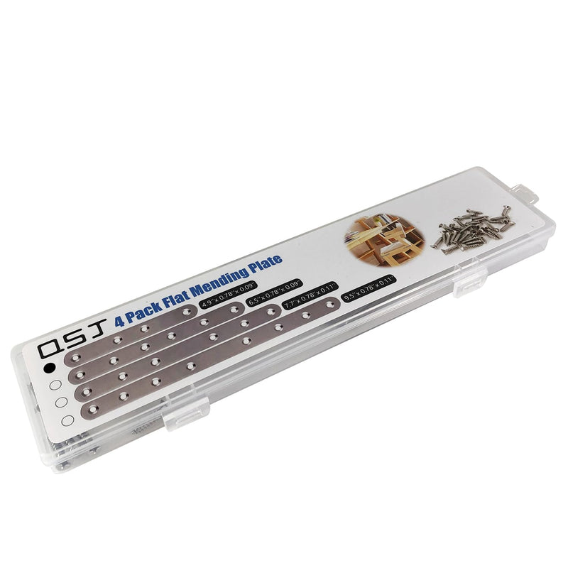 4 Pack Flat Straight Bracket Mending Plate for Wood Stainless Steel Straight Brackets 125mm / 4.9" Wood Brace with Screws Silver, 4.9 Inch