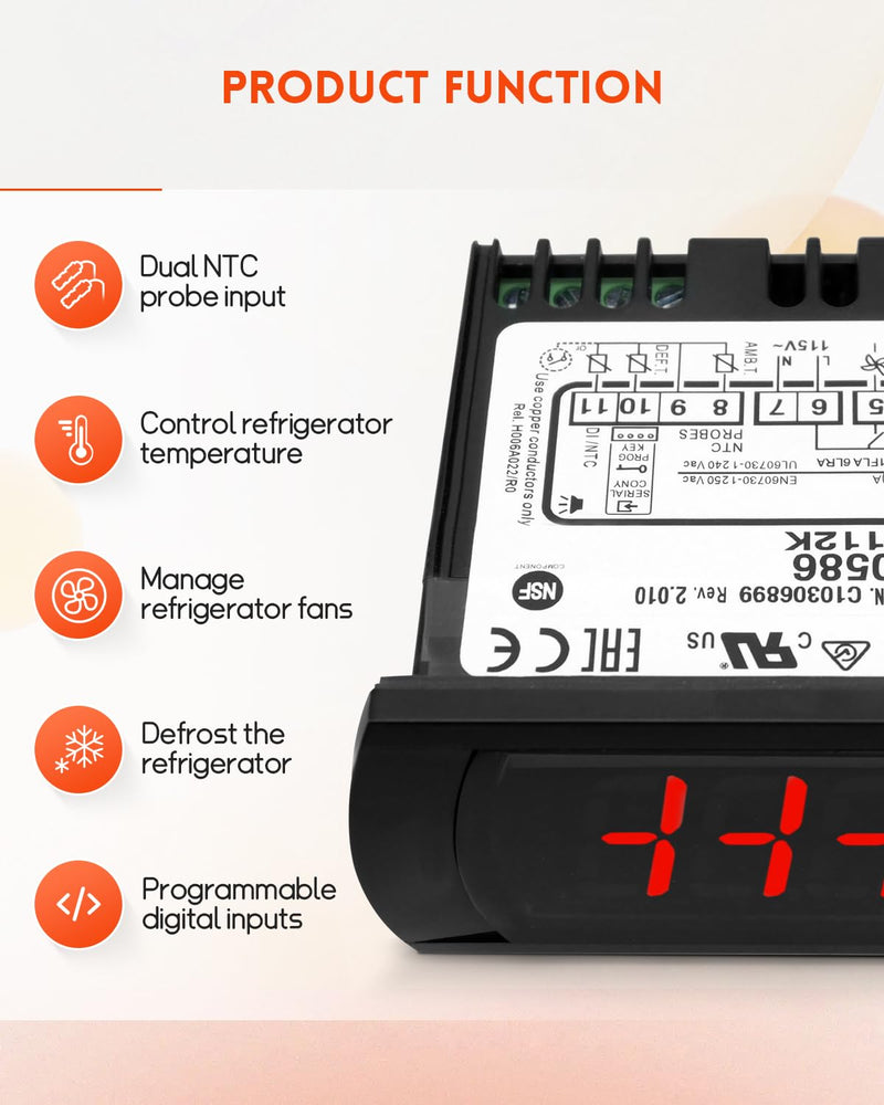 Digital Temperature Control Thermostat for PZGXC0E112K with Temperature Sensor Probes 115，Fit for Carel/ Main Street Equipment BMR-23-F BMR-49-F
